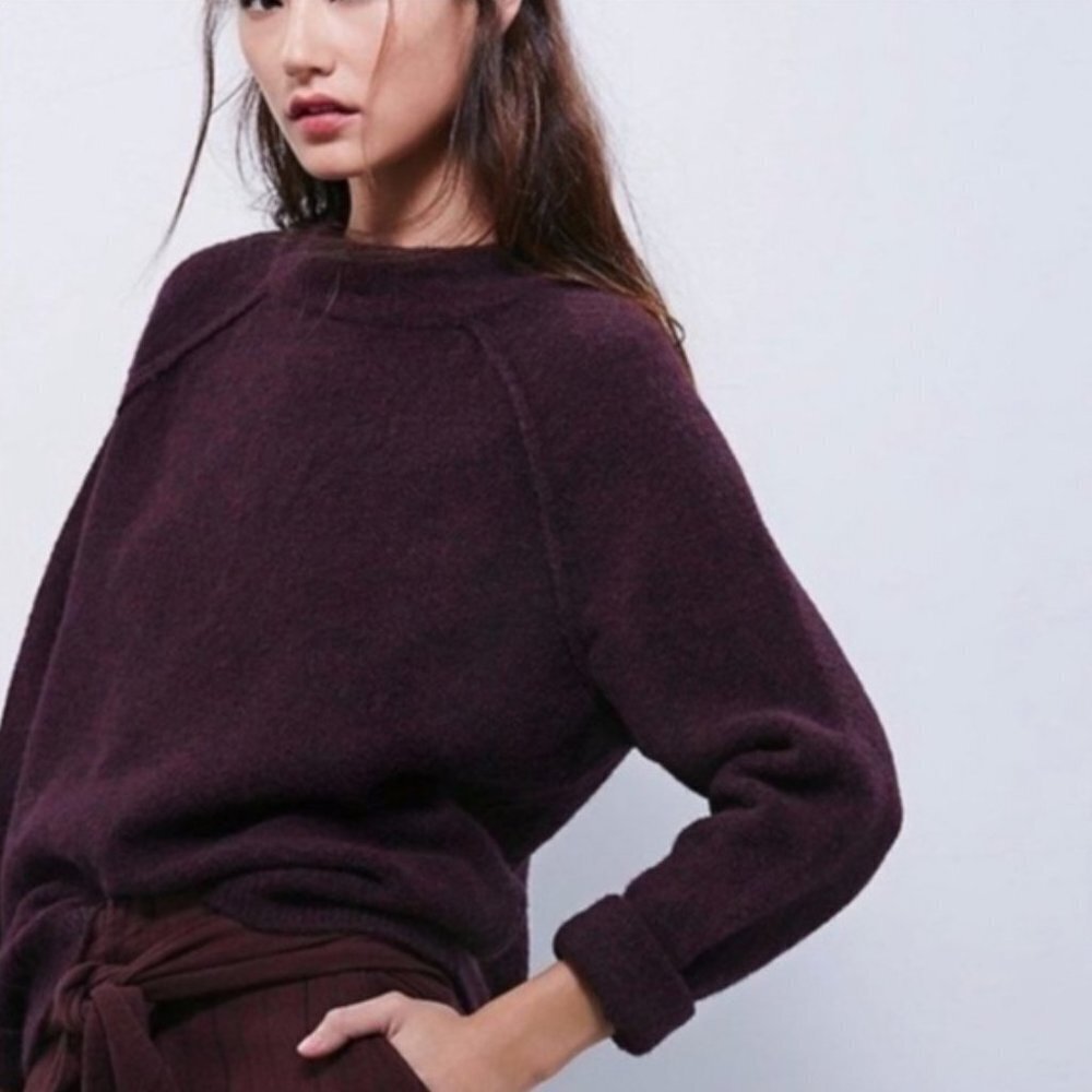 Free People Wool Blend Oversized Slouchy Tunic Sweater Burgundy Purple Size Xs/S